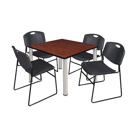 Kee/Zeng Square Cherry Table/4 Black Chairs, Square, 36", 36" W, 29" H, Cherry TB3636CHBPCM44BK
